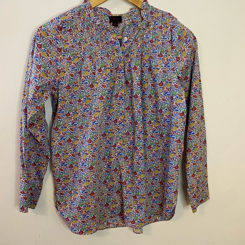 J. Crew Liberty of London Ditsy Yellow Floral Smocked Pintuck Tunic